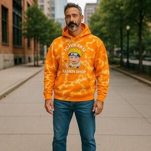 Naruto Shippuden Anime Men's Ichiraku Ramen Shop Tie-Dye Hoodie Size Large